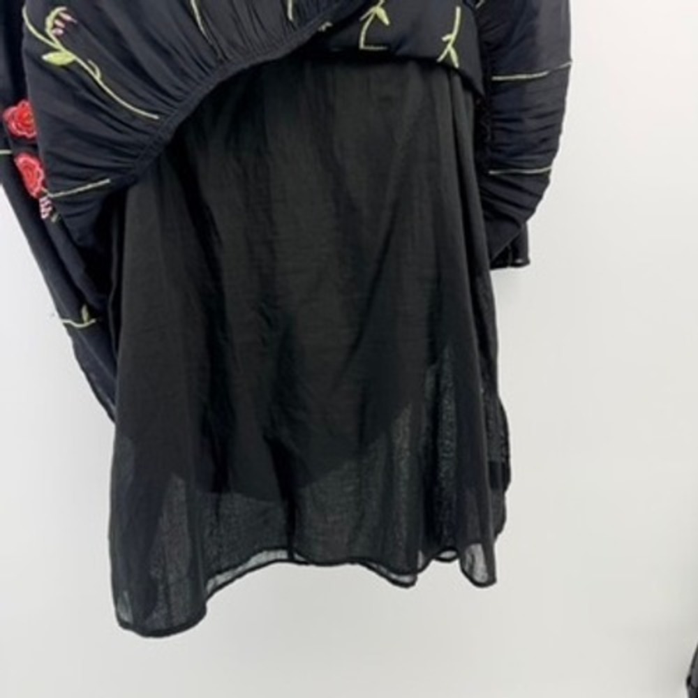 Anthropologie Maeve Allison Tunic Black Floral Birds Embroidered Babydoll Boho M - Picture 12 of 12